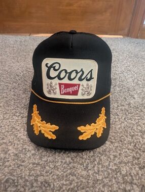 Coors Banquet Black Trucker Hat with Gold Embroidered Oak Leaves